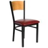 BFM Seating Dale Sand Black Metal Side Chair With Natural Finish Wooden Back And 2" Burgundy Vinyl Seat