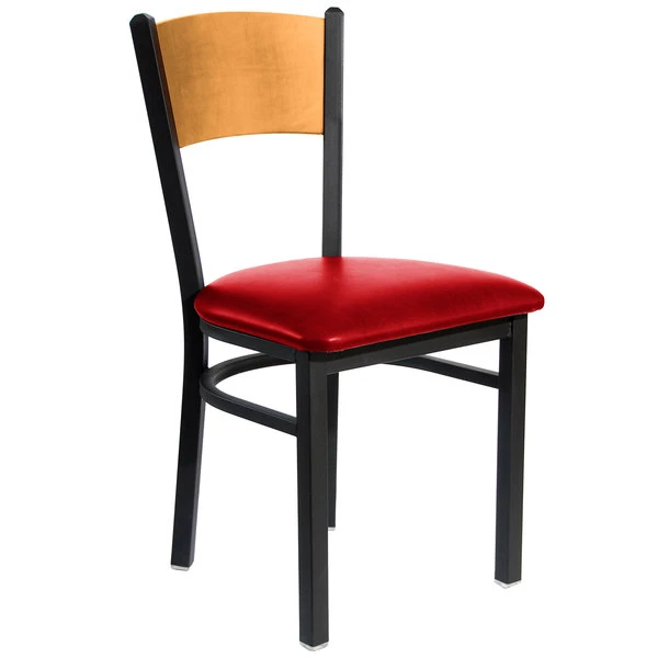 BFM Seating Dale Sand Black Metal Side Chair With Natural Finish Wooden Back And 2" Red Vinyl Seat 3 BFM Seating Dale Sand Black Metal Side Chair With Natural Finish Wooden Back And 2" Red Vinyl Seat