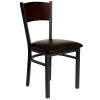 BFM Seating Dale Sand Black Metal Side Chair With Walnut Finish Wooden Back And 2" Dark Brown Vinyl Seat