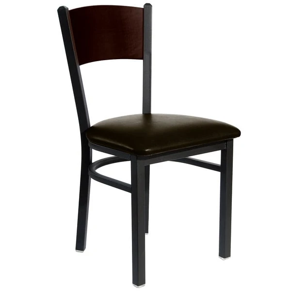 BFM Seating Dale Sand Black Metal Side Chair With Walnut Finish Wooden Back And 2" Dark Brown Vinyl Seat 3 BFM Seating Dale Sand Black Metal Side Chair With Walnut Finish Wooden Back And 2" Dark Brown Vinyl Seat