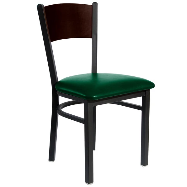 BFM Seating Dale Sand Black Metal Side Chair With Walnut Finish Wooden Back And 2" Green Vinyl Seat 3 BFM Seating Dale Sand Black Metal Side Chair With Walnut Finish Wooden Back And 2" Green Vinyl Seat