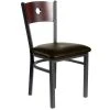 BFM Seating Darby Sand Black Metal Side Chair With Mahogany Wooden Back And 2" Dark Brown Vinyl Seat