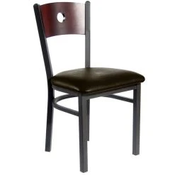 BFM Seating Darby Sand Black Metal Side Chair With Mahogany Wooden Back And 2" Dark Brown Vinyl Seat