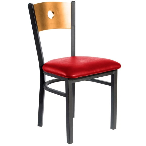 BFM Seating Darby Sand Black Metal Side Chair With Natural Wooden Back And 2" Red Vinyl Seat 3 BFM Seating Darby Sand Black Metal Side Chair With Natural Wooden Back And 2" Red Vinyl Seat