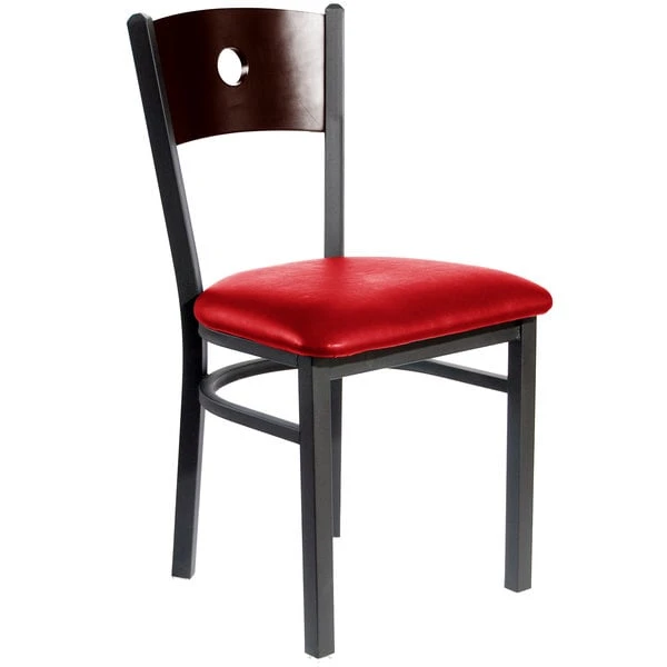 BFM Seating Darby Sand Black Metal Side Chair With Walnut Wooden Back And 2" Red Vinyl Seat 3 BFM Seating Darby Sand Black Metal Side Chair With Walnut Wooden Back And 2" Red Vinyl Seat