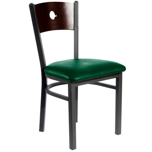 BFM Seating Darby Sand Black Metal Side Chair With Walnut Wooden Back And 2" Green Vinyl Seat 3 BFM Seating Darby Sand Black Metal Side Chair With Walnut Wooden Back And 2" Green Vinyl Seat
