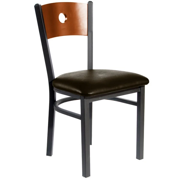 BFM Seating Darby Sand Black Metal Side Chair With Cherry Wooden Back And 2" Dark Brown Vinyl Seat 3 BFM Seating Darby Sand Black Metal Side Chair With Cherry Wooden Back And 2" Dark Brown Vinyl Seat
