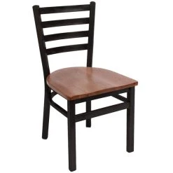 BFM Seating Lima Sand Black Steel Side Chair With Autumn Ash Wooden Seat