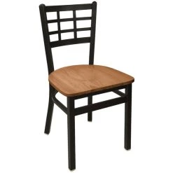 BFM Seating Marietta Sand Black Steel Side Chair With Autumn Ash Wooden Seat